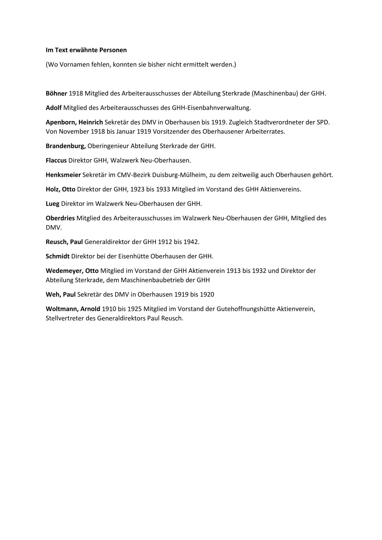 List der erwähnten Personen
